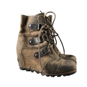 Sorel Womens Brown Black Joan of Arc Lace Up Leather Wedges 1506411028  Size7